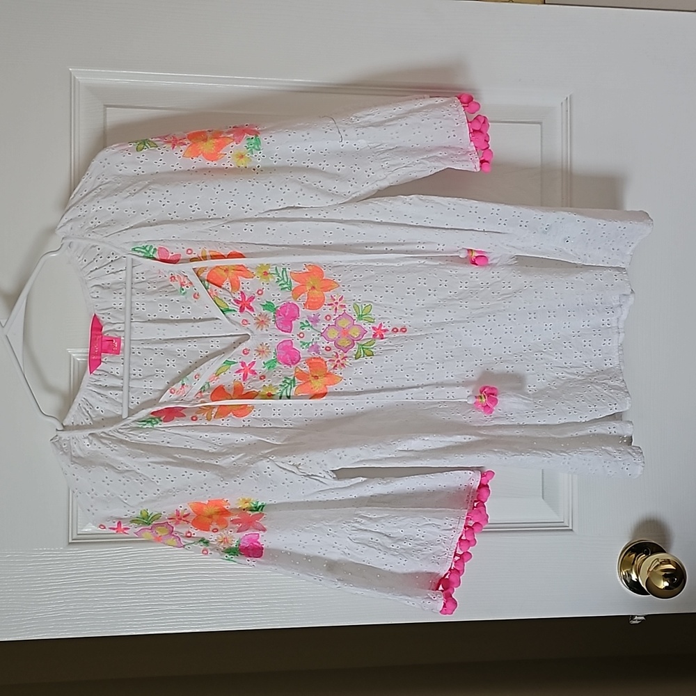 LILLY PULITZER Morgain Embroidered Resort White Ditsy Cross Eyelet Top